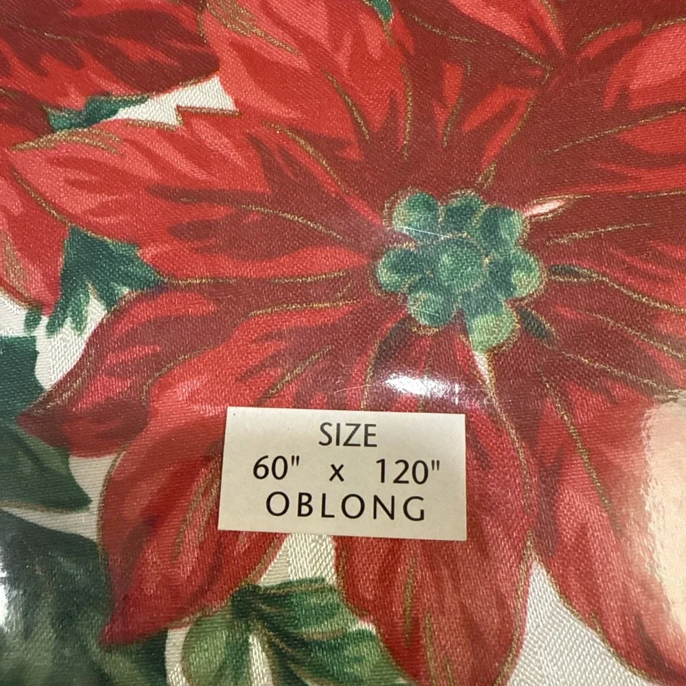Vintage Bardwell Christmas Tablecloth 60x120 OVAL Poinsettia NEW Cotton/Poly